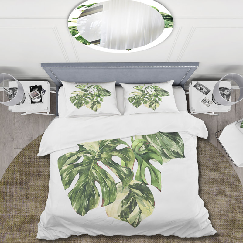 Feuilles tropicales vertes en été I - Ensemble de housse de couette tropical - Polyester en microfibre