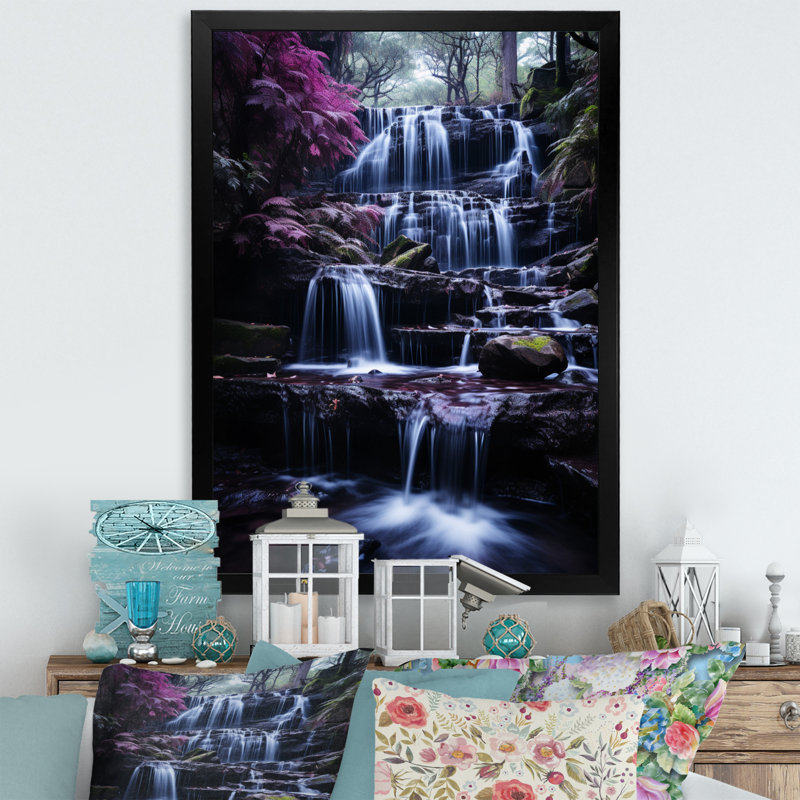 Chute d'eau majestueuse, Cadre simple noir, H 32 po x l 16 po x P 1 po