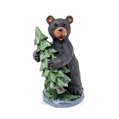 Resin Standing Bear With Pine Tree Figurine – Rustic Vintage Christmas Decoration, Cabin Lodge Shelf Decor, Hand-Painted Woodland Ornament For Desk, Bedside, Or Tabletop, Nature Gift For Bear Lovers