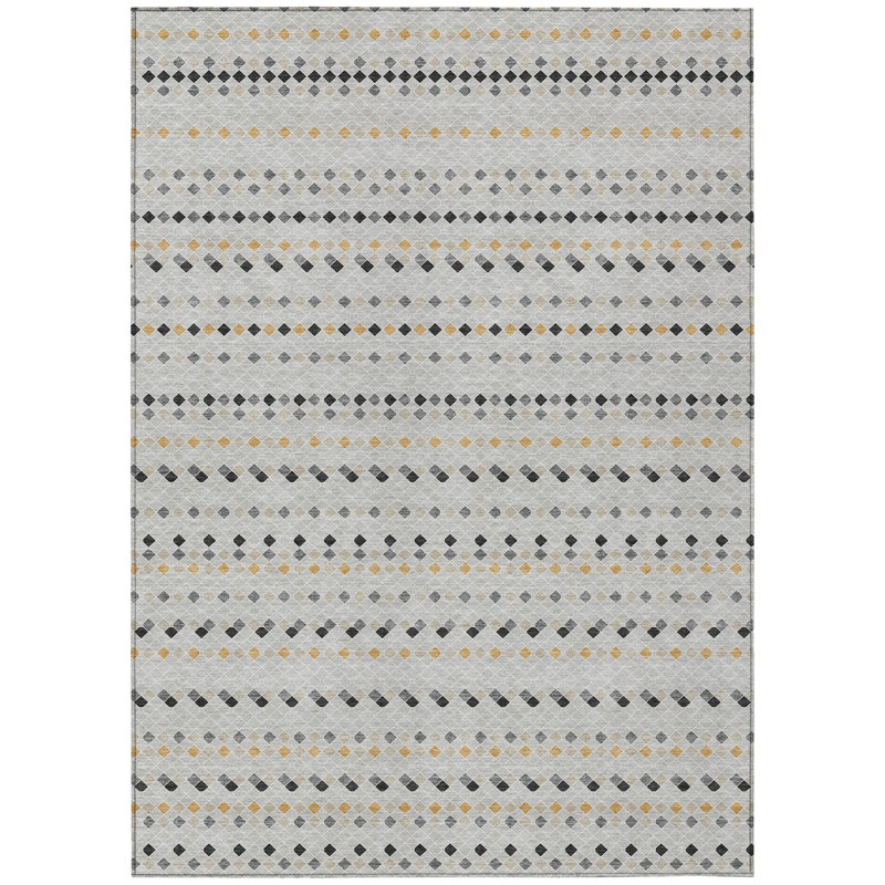 Tapis extérieur lavable rayé argenté et gris 10 pi x 14 pi