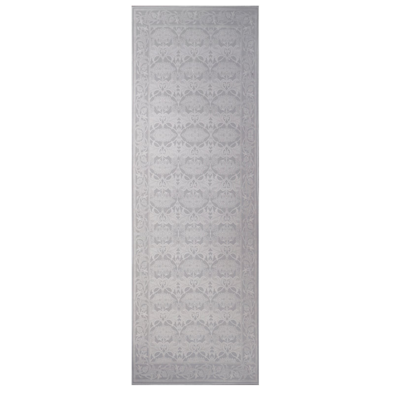Gray William Morris Machine Washable with Built-in Padding Non-Slip Backing, Runner 2'6" x 10'