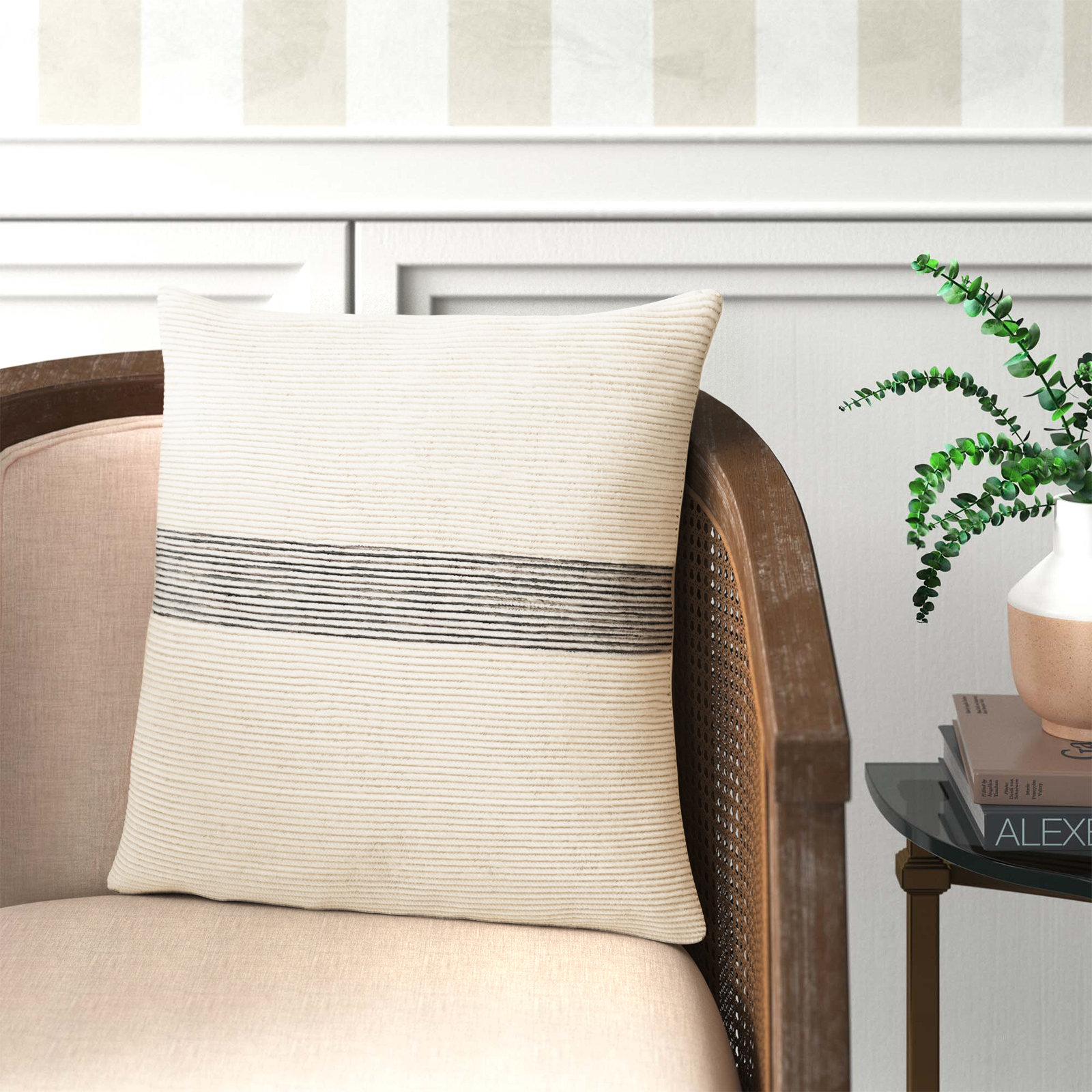Cason Striped Cotton Throw Pillow, 20" x 20", Polyester/Polyfill