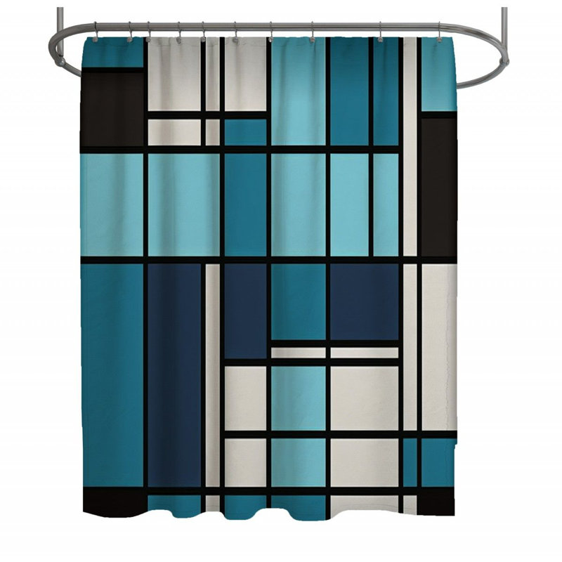 Rideau de douche Ramaz, H 83 po x l 70 po, Noir, bleu, blanc