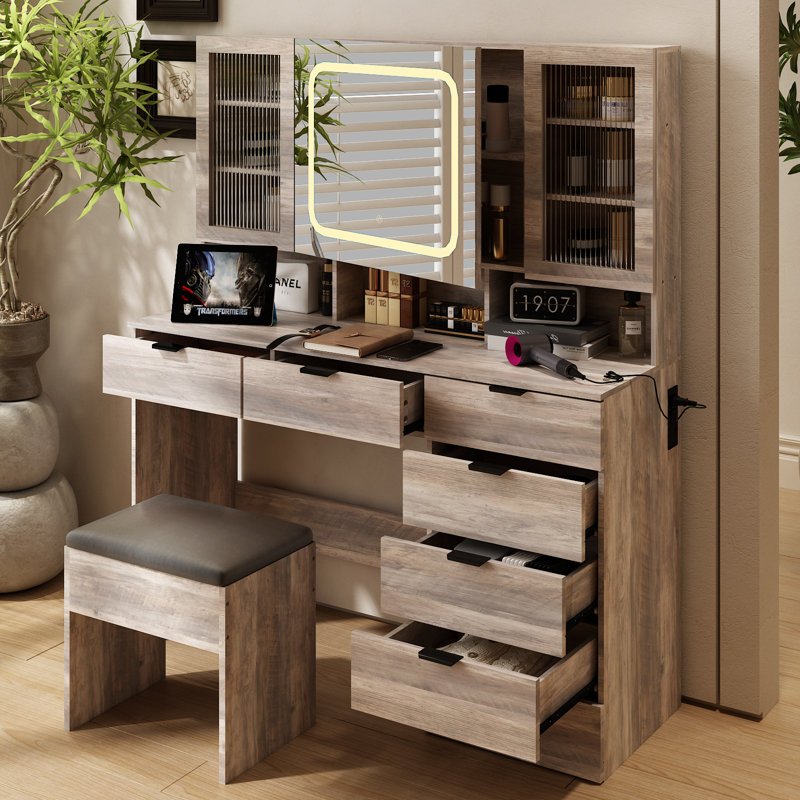 Ensemble de coiffeuse avec USB, Gris