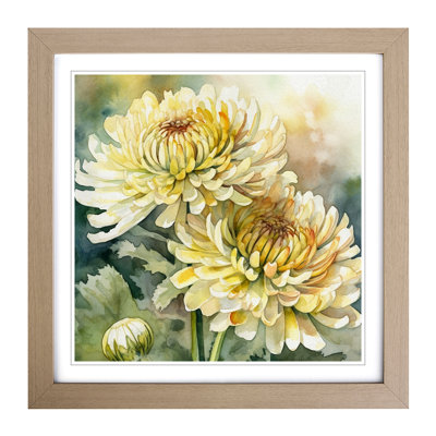 Chrysanthemum Watercolour No.2 - Single Picture Frame Print on Wood