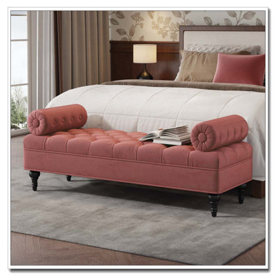 Banc de chambre à coucher, banc de bout de lit, banc rembourré en velours avec 2 coussins amovibles, repose-pieds rembourré confortable, repose-pieds pour chambre à coucher, salon, entrée