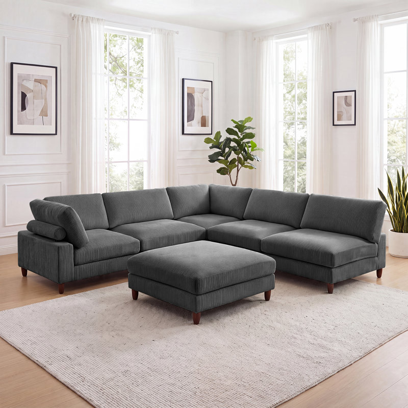 Canapé modulaire en velours côtelé 6 pièces, Grey Corduroy