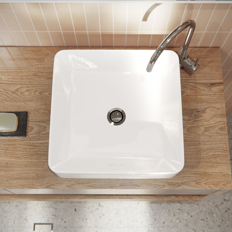 Ceramic Square Vessel Bathroom Sink, Gloss White