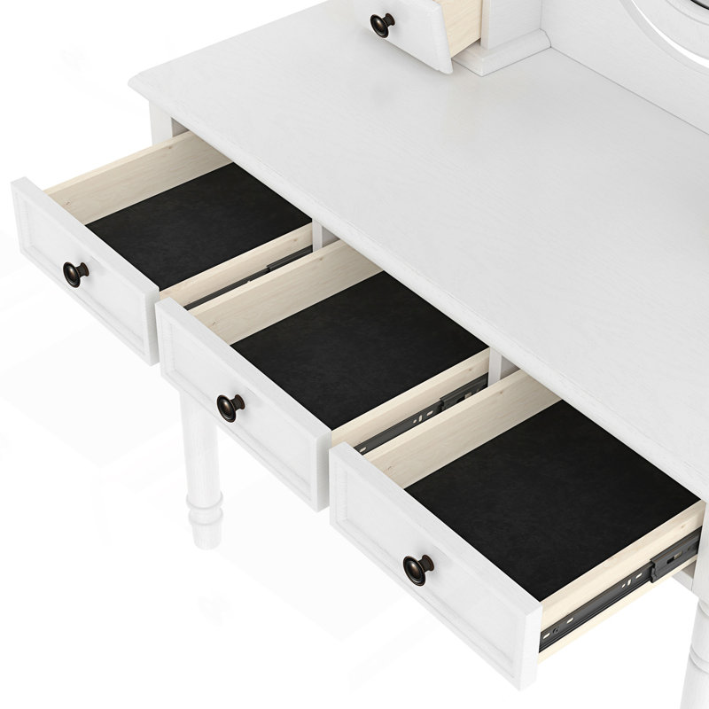 Ensemble de coiffeuse avec miroir à angle réglable, ensemble de coiffeuse et tabouret rembourré, Blanc