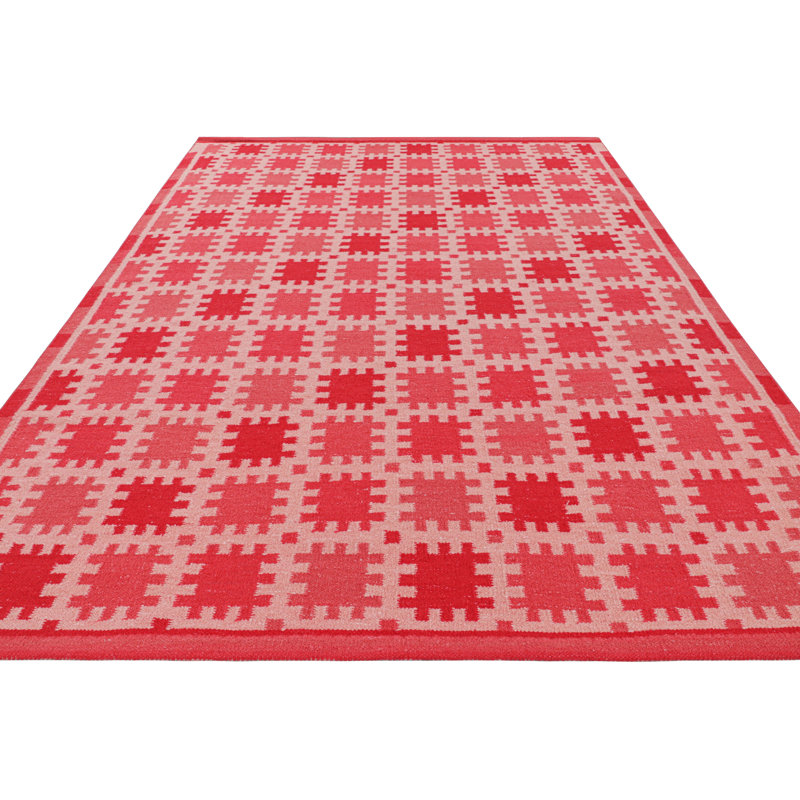 Rug & Kilim’S Scandinavian Rug In Pink And Red With Geometric Patterns, Rectangle 10' x 14'