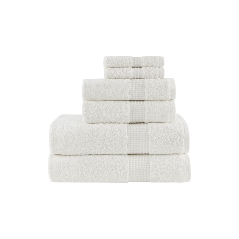 6-piece Organic Cotton Towel Set – Low Twist Quick Dry Soft Absorbent Bedding, White