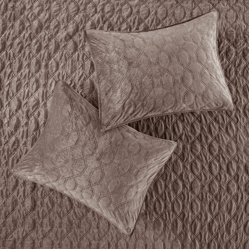 Ensemble de courtepointe 3 pièces en velours taupe double / grand