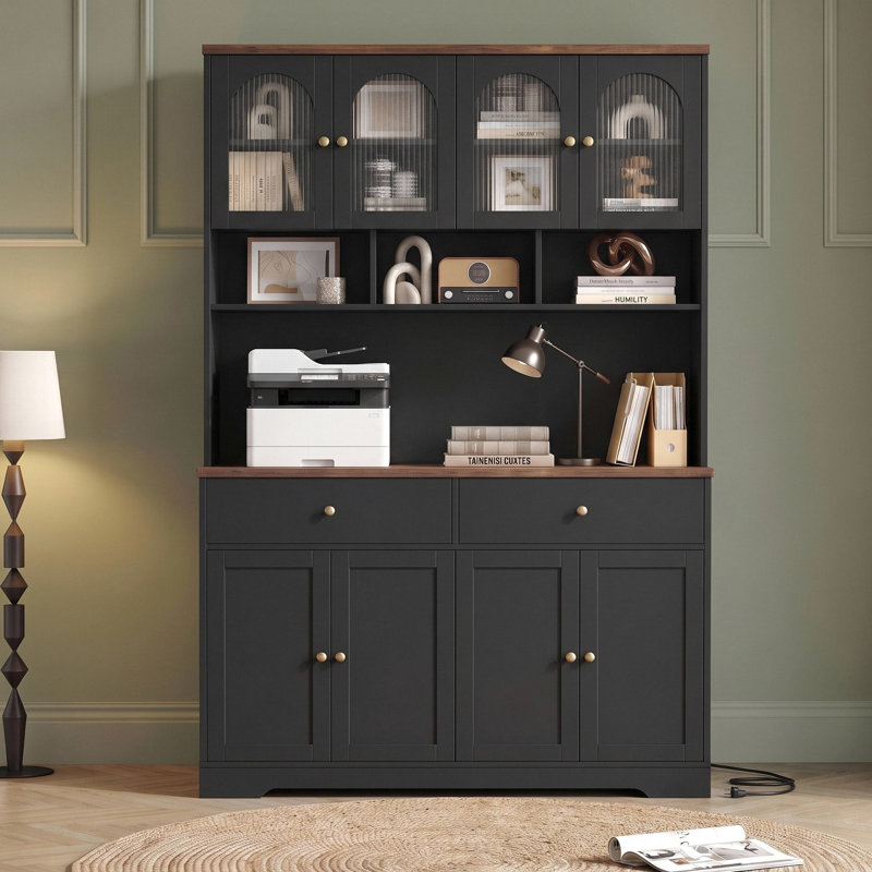 Bibliothèque à 7 tablettes en bois H 71,1 "x l 47,2" avec station de charge, Noir