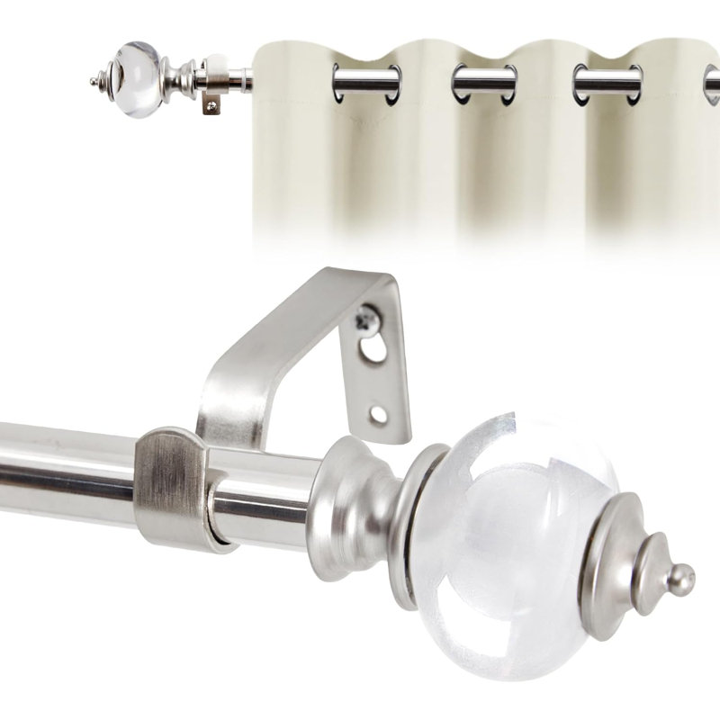 Adjustable 122cm to 213cm 1.9cm Single Curtain Pole, Silver