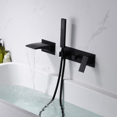 Sumerain Wall Mount Tub Filler Faucet with Handheld Shower, Bathtub Faucet with Brass valve
