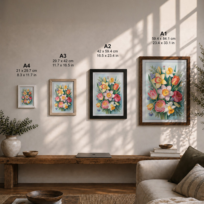 Seasonal Posy Botanical - Framed Print, A3 - 42.0 x 29.7 cm, Black