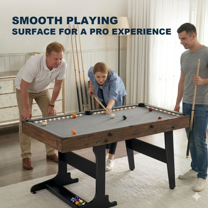Table de billard pliable de 53 pouces avec lumières à DEL, table de billard à jeu complet, rangement vertical peu encombrant, pieds réglables et rangement intégré pour la salle de jeux