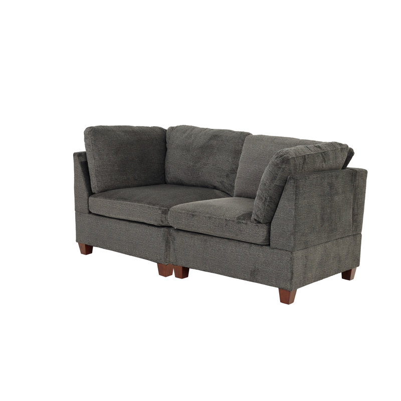 2Pc Modular Chair In Gray Chenille, Wood Frame For Foyer Chenille - 2Pc, Peaceful Nook