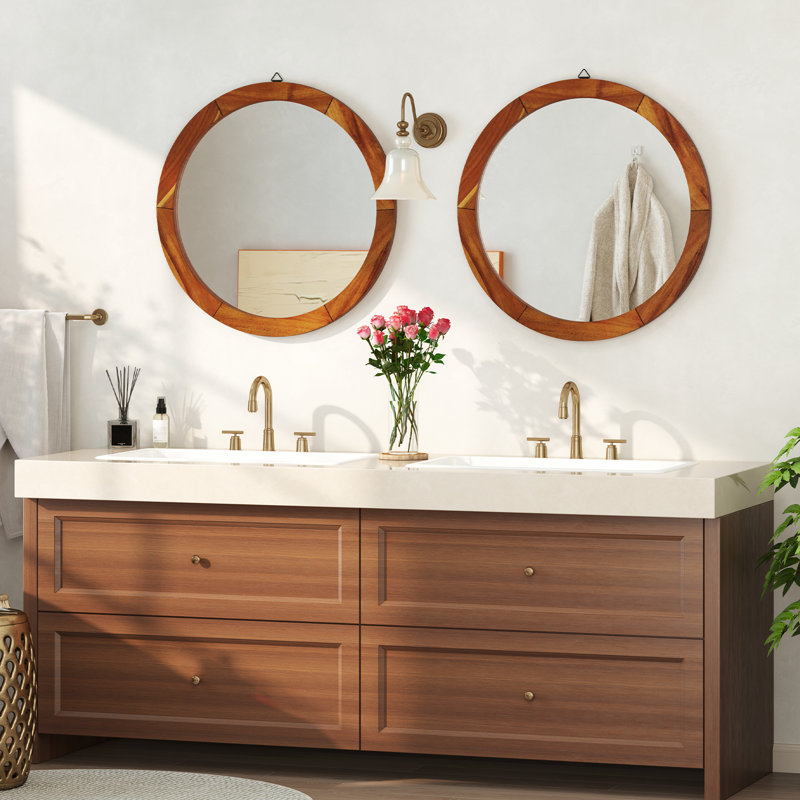 Miroir décoratif mural 27 po x 27 po avec cadre en bois d'acacia massif