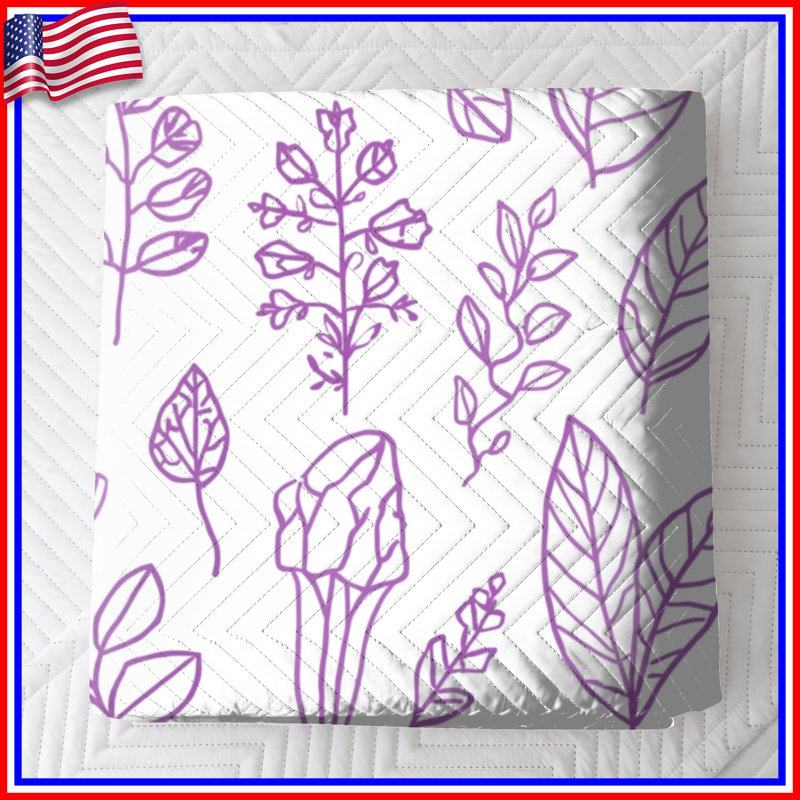 Purple Leaf Illustrations Quilted Bedspread All Sizes, Twin