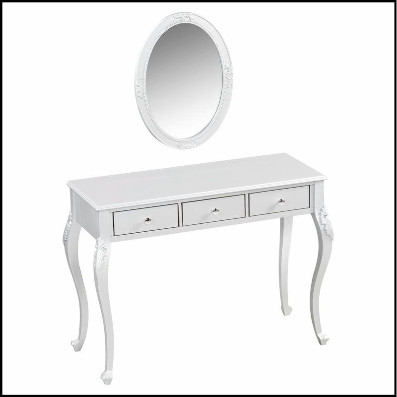 Luxury Makeup Vanity Desk with Oval Mirror, 3-Drawer Dressing Table for Jewelry Storage, Elegant Console Table for Home Decor