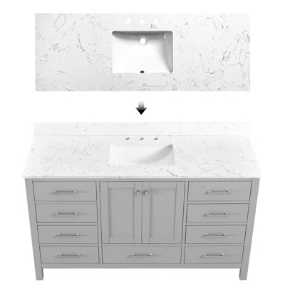 Meuble-lavabo autoportant 60 po avec comptoir simple en bois massif 60 po gris