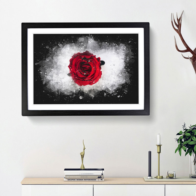 Red Rose In Bloom - Picture Frame Graphic Art, 24cm H x 33cm W x 2cm D, Black Framed