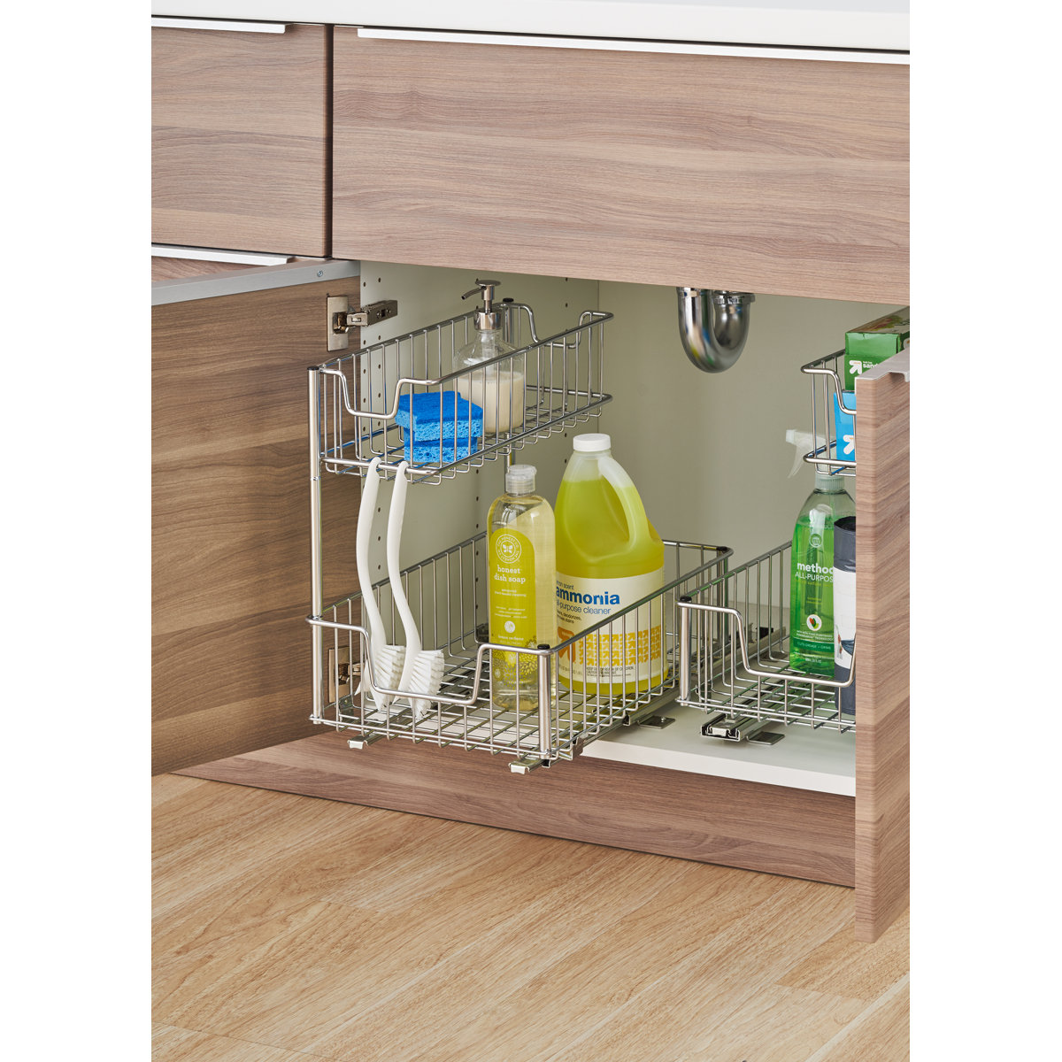 TRINITY 2-Tier Chrome Steel Wire Sliding Undersink Organizer (2-Pack) (Set of 2)