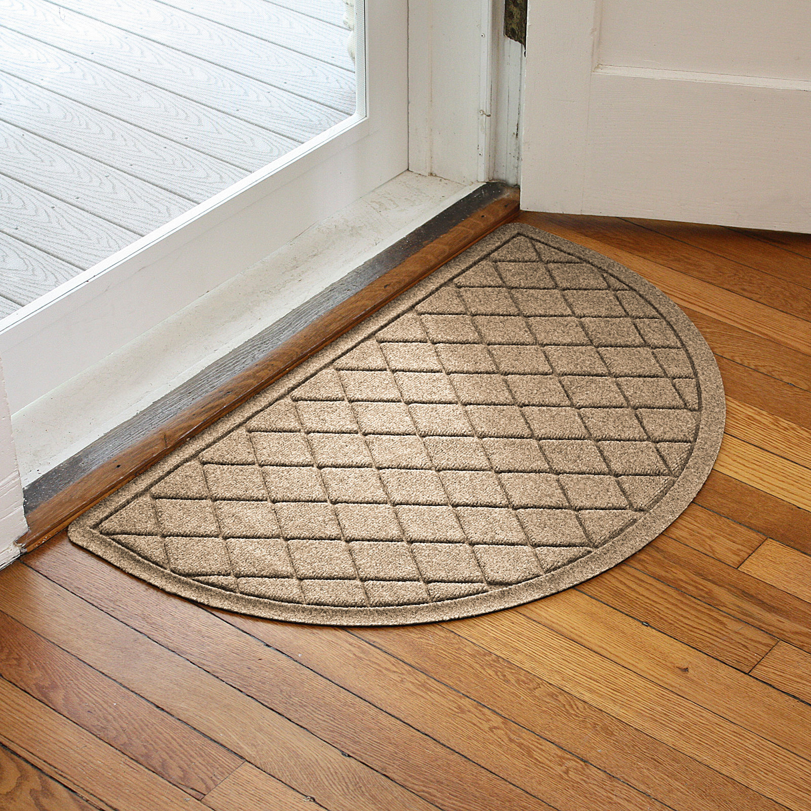 WaterHog Non-Slip Indoor/Outdoor Doormat, Camel, Semi-Circle 24" x 39"