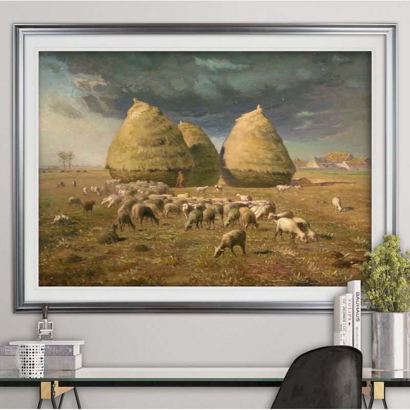 « haystacks automne », reproduction, H 24 po x l 32 po x P 1,5 po, Cadre argenté