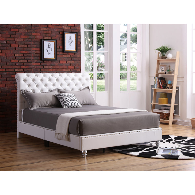 Ahman Vegan Leather Standard Bed, Full/Double, White