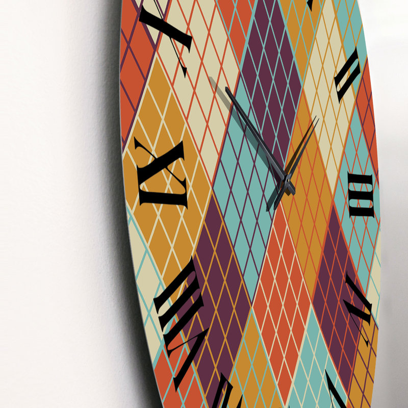 Multicolor Triangular Geometrics III - Patterned Wall Clock, Medium
