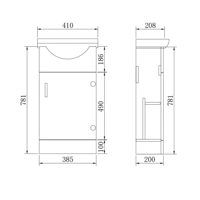 VeeBath Petite 420mm Unit and basin - Anthracite Gloss