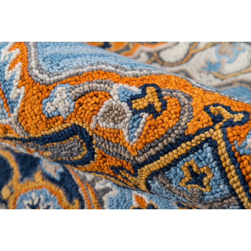 Tapis oriental bleu en laine touffeté à la main Lancaster, Rectangle 5 pi x 8 pi