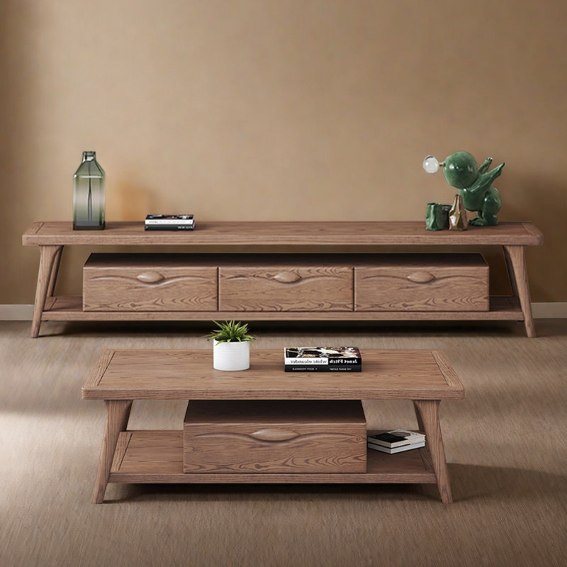 Ensemble de meuble télé et table basse en bois de frêne