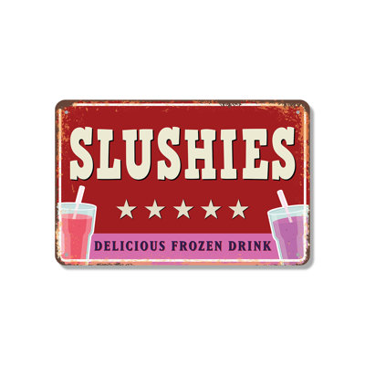 Enseigne de fantaisie en aluminium 12 po x 18 po Slushies Street
