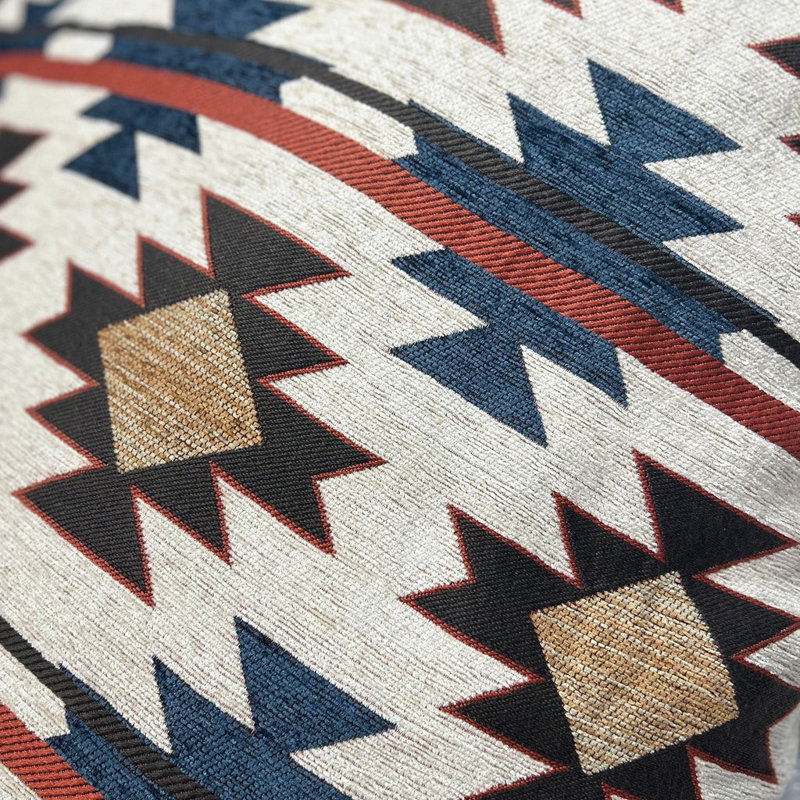 Tasha Polizzi Teddy-Backed Soft Boucle Reverse Western Throw Pillow, Mariella Blue/Red/Cream