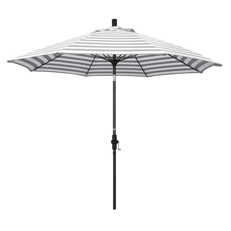 Parasol 9" Market, Rayure Cabana grise / blanche, Matted Black