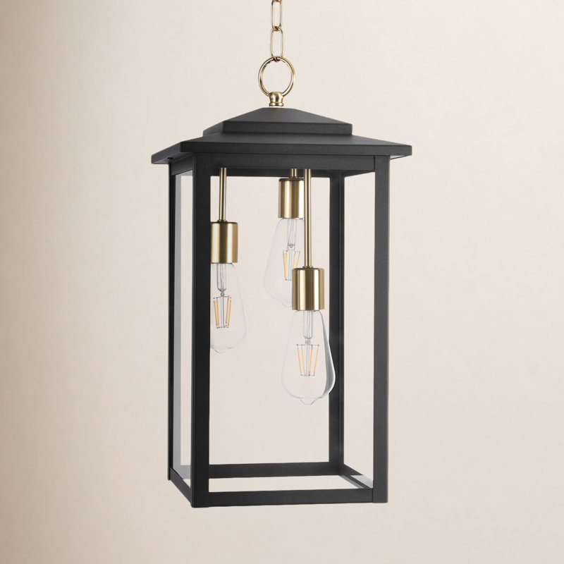 Lanterne suspendue d'extérieur à 3 lumières H 20,9 po Birten, Noir mat / laiton antique