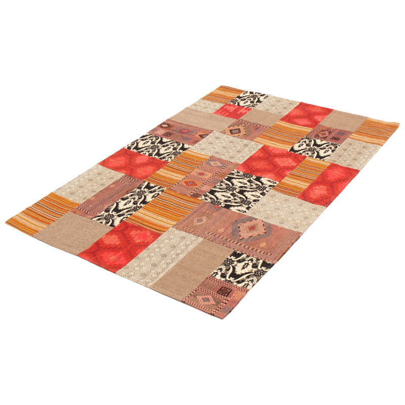 Tapis rouge / brun en laine tissé à plat à la main Prier