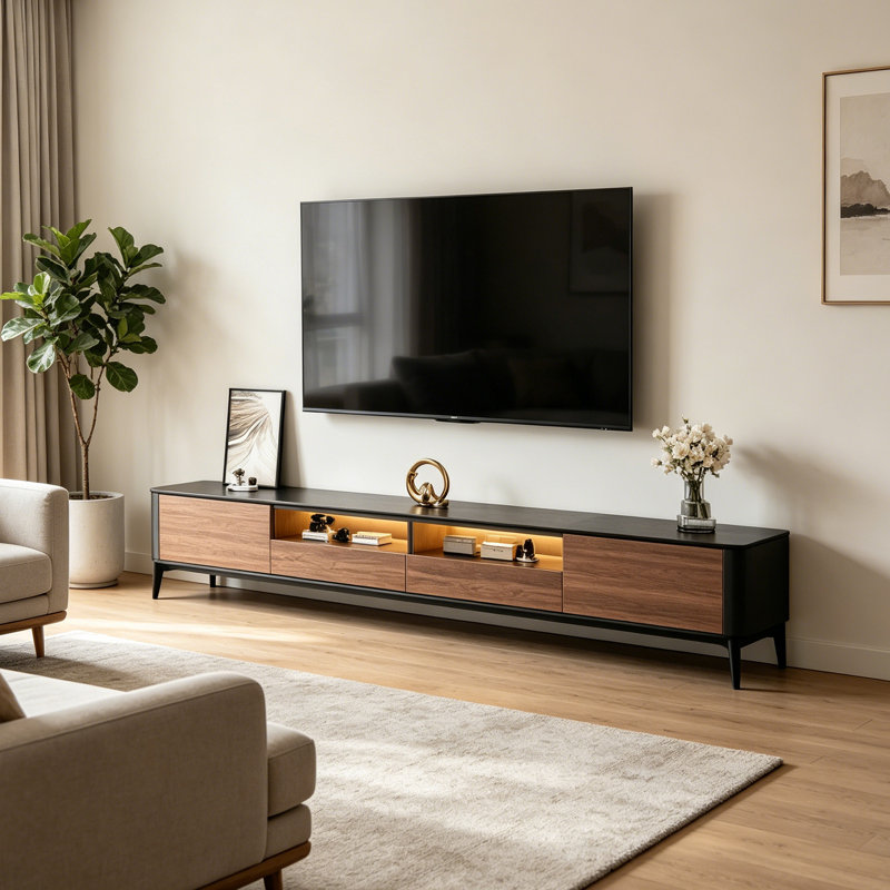 Meuble télé de rangement élégant en bois, H 17,32 po x L 94,48 po x l 11,81 po