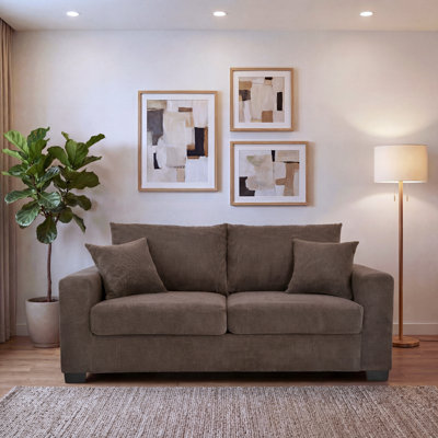 69-inch two-seater  Sofa with Textured Fabric, Comfortable Upholstered Couch with 2 Throw Pillows and Sturdy Plastic Legs for Living Room, Apartment, Office