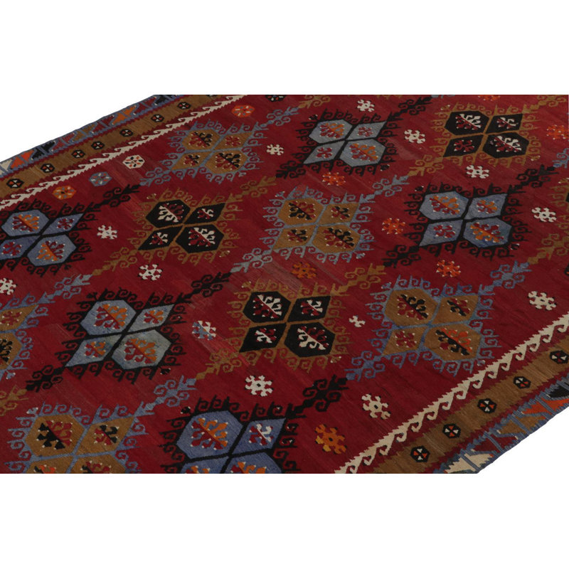 Wool Geometric Area Rug in Brown/Red/Green
