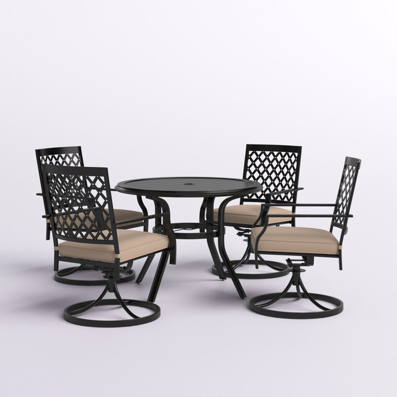 4-Person Metal Patio Dining Set with Round Table