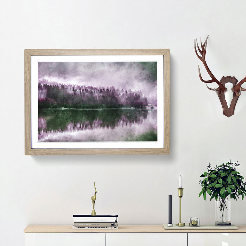 Fog over Forest in Italy - Picture Frame Graphic Art Print, 62cm H x 87cm W x 2cm D, Oak Framed
