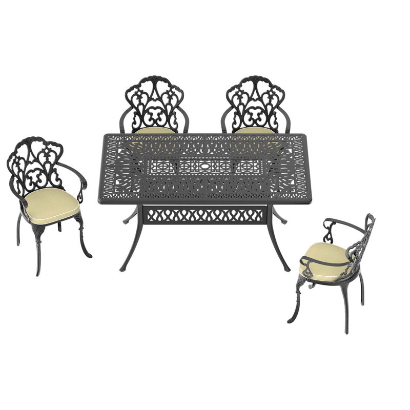 Texture 5-Piece Set Of Cast Aluminum Patio Furniture With  Cushions