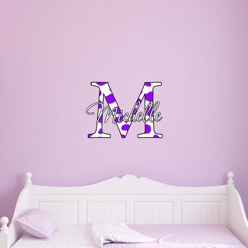 Décalcomanie murale nom imprimé monogramme, H 14 po x l 14 po x P 0,01 po, Mauve, Oui