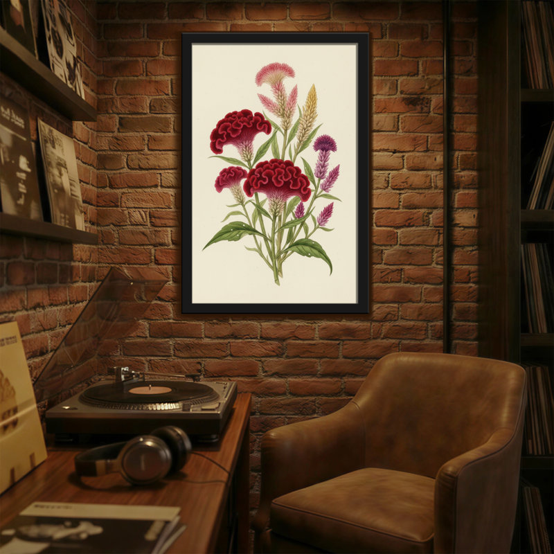 Arrangement floral de plantes et de fleurs avec des fleurs rouges et mauves, H 18 po x l 12 po