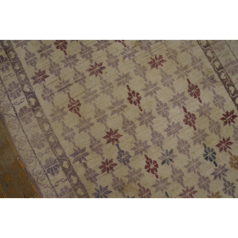Light Ivory Color Antique Small Size Tribal Geometric Indian Agra Cotton Pile Area Rug