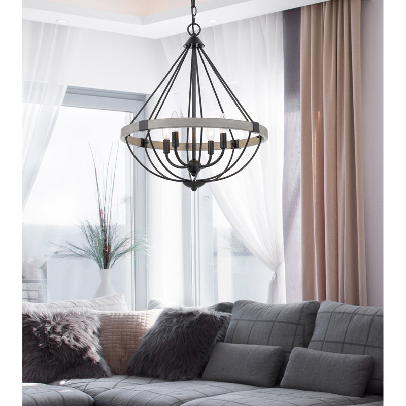 Lustre en métal 4 lumières Somersworth au fini blanc délavé et noir